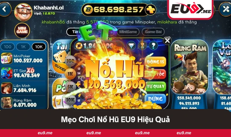 Nổ Hũ EU9 3 Người chơi tập trung áp dụng mẹo chơi để tăng cơ hội nổ hũ.