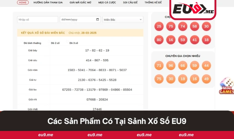 Xổ Số EU9 2 Giao diện xổ số và lô đề trực tuyến tại EU9.